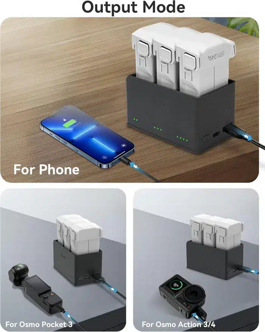 LKTOP 100 W Mini 4 Pro/Mini 3 Serie Akku-Ladehub (3-fache Schnellladung)
