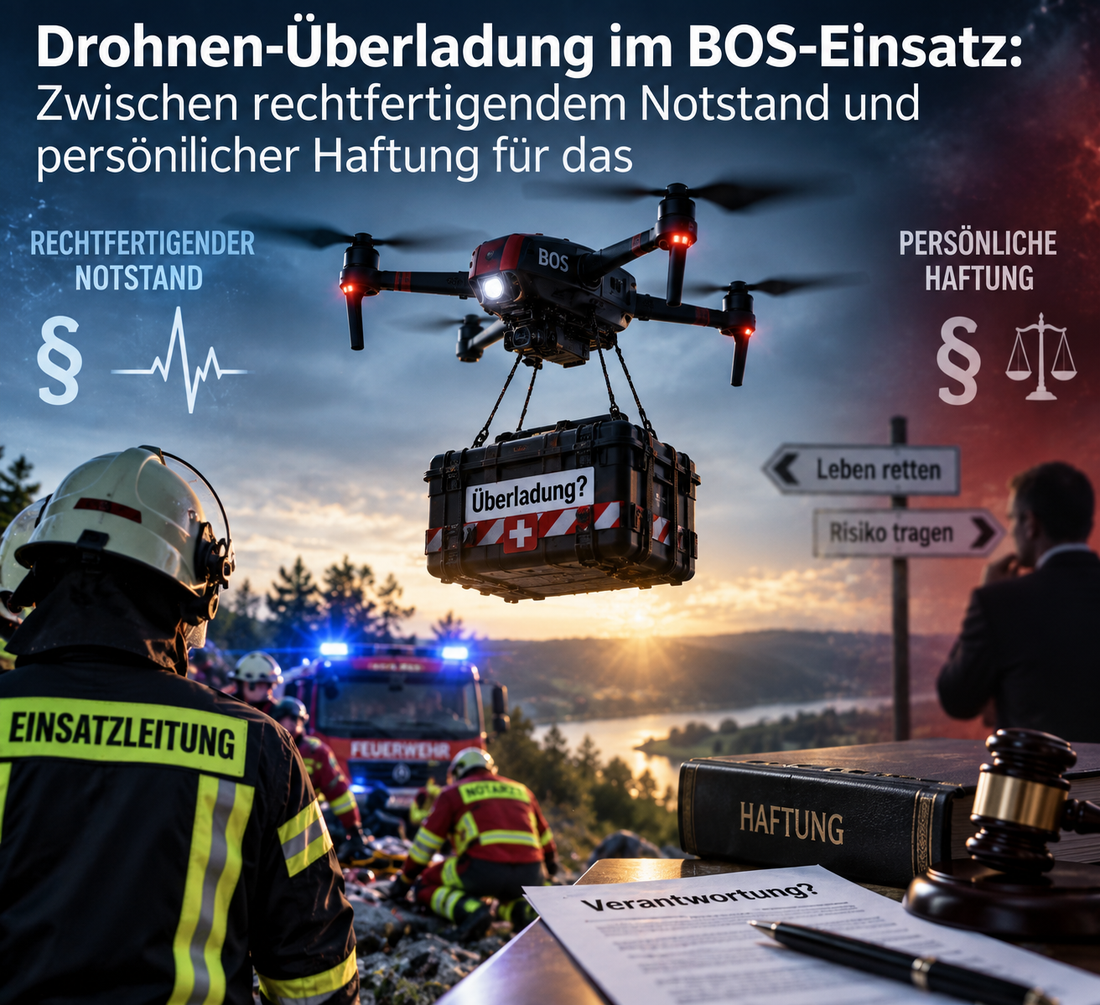 Drohnen-Überladung im BOS-Einsatz: Zwischen rechtfertigendem Notstand und persönlicher Haftung